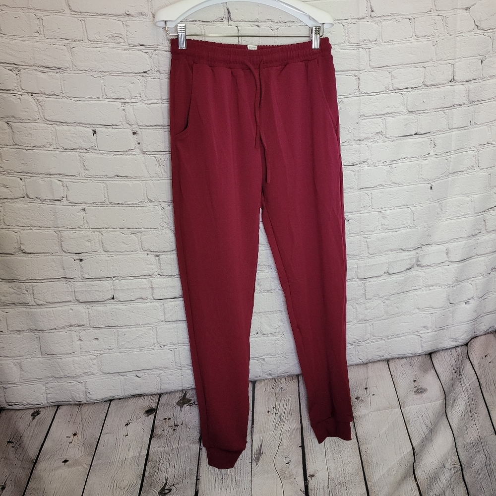 Nwt Burgundy Pocket Drawstring Waist Joggers